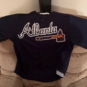 Majestic Genuine Merchandise Cool Base in Dark Blue-Atlanta Braves Ronald Acuna